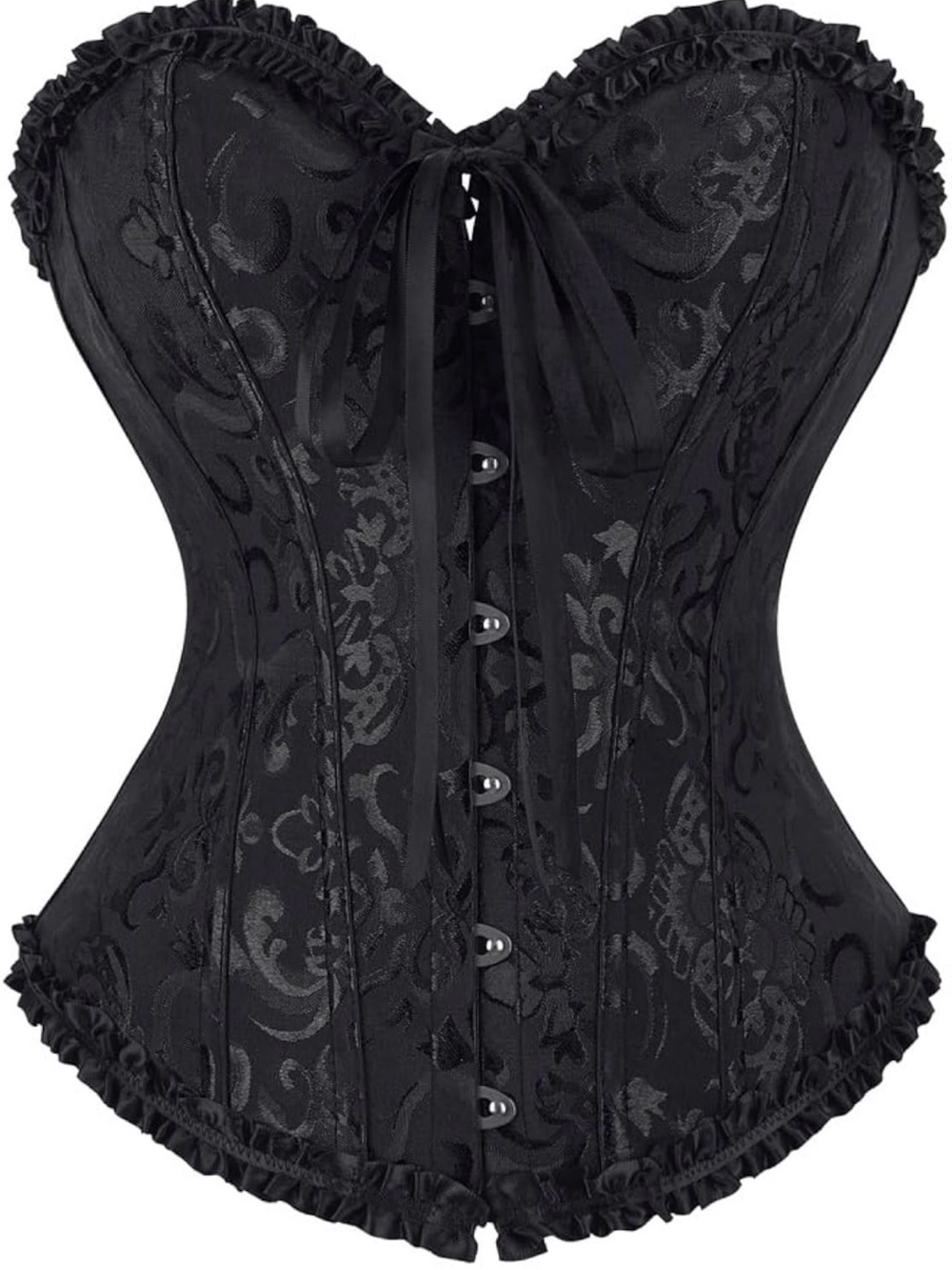 Black Floral Satin Corset Top for Women